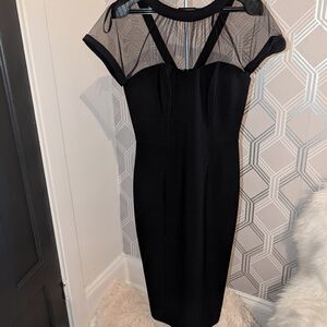 Maggy London Black Midi Dress with Sheer Accents